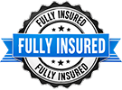 Fully insured roofing contractor badge icon